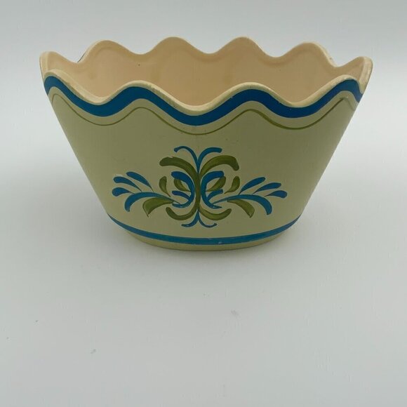 Inarco Other - Vintage 1960s Inarco Ceramic Pot Yellow & Blue Scalloped Top Hand-painted E-4538